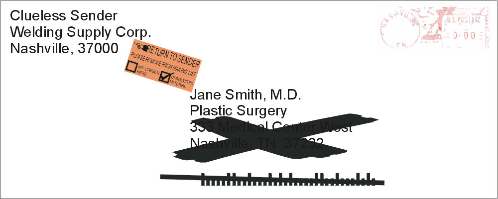 Sample placement of return sticker on envelope